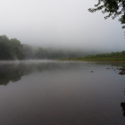 I woke up around 7 and the river was covered in a misty fog.  Very cool looking.