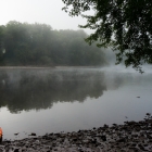 I woke up around 7 and the river was covered in a misty fog.  Very cool looking.